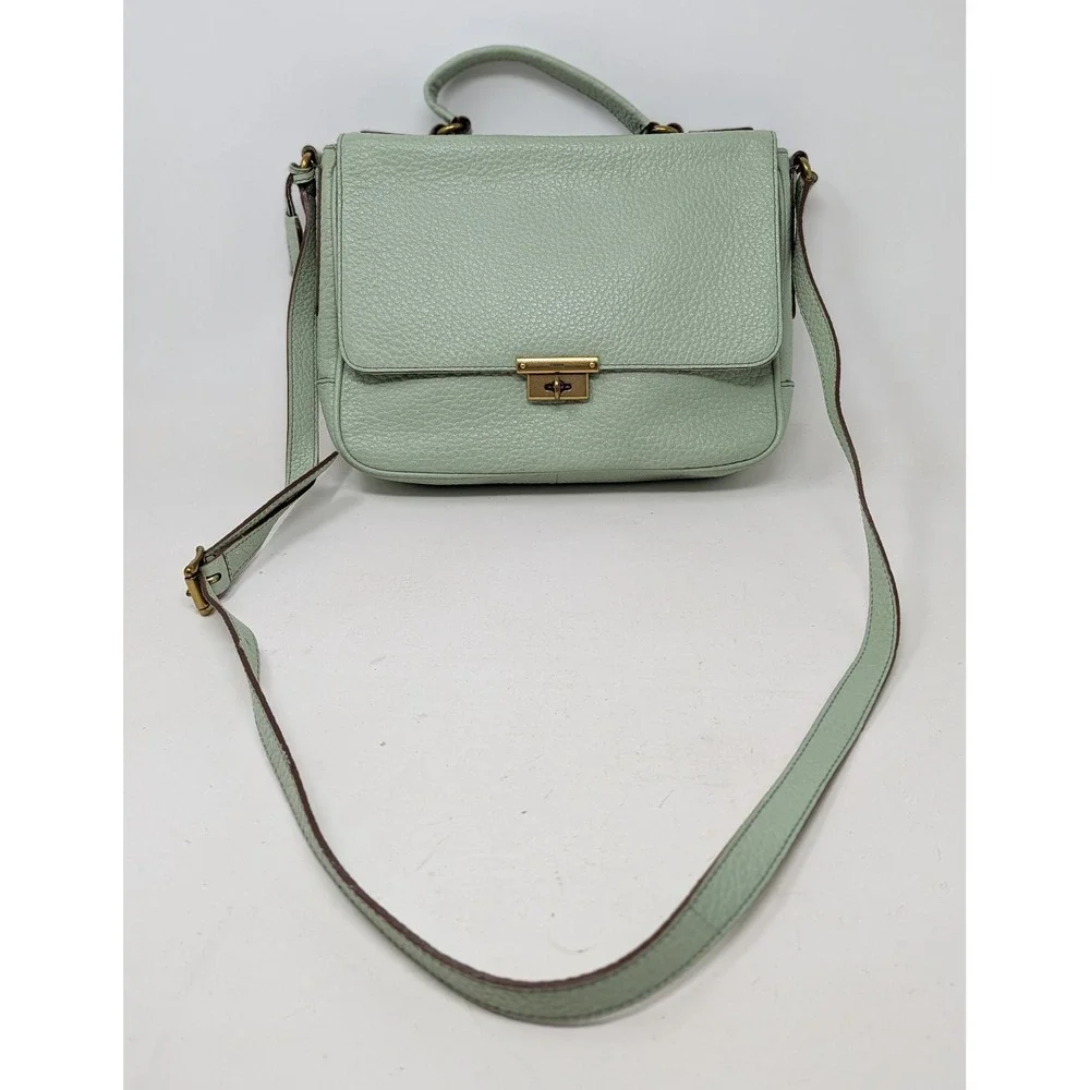 Fossil Memoir Flap Seafoam Mint Green Leather Crossbody Satchel Bag ZB5413 Dust